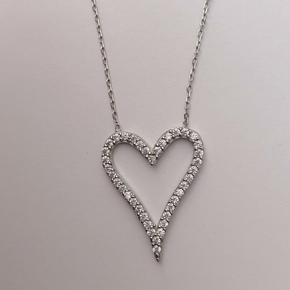 💖925 Silver necklace heart love cz stones - Picture 3 of 3